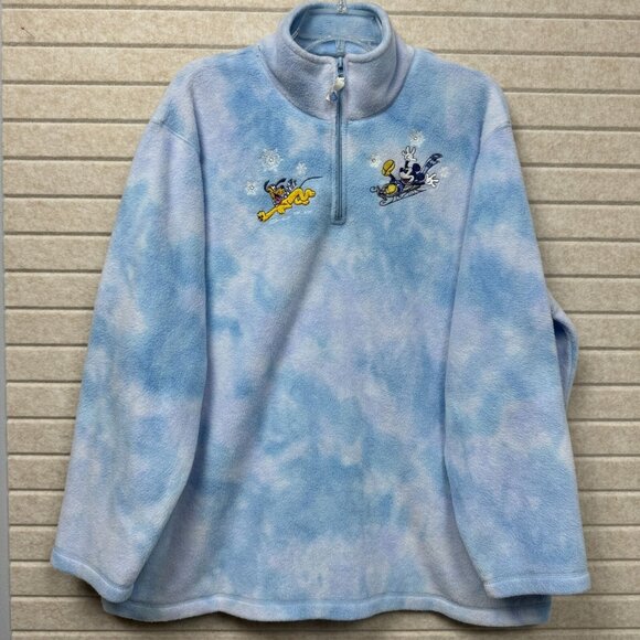 Disney Mickey & Pluto Blue Fleece 1/4 Zip Pullover Women’s 18W/20W Embroidered - Picture 1 of 14